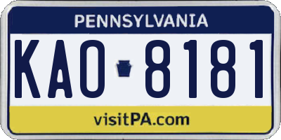 PA license plate KAO8181