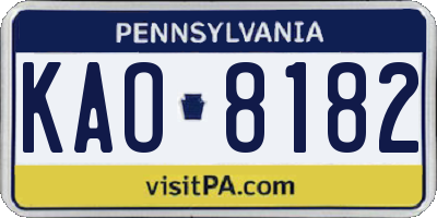 PA license plate KAO8182