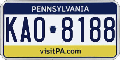 PA license plate KAO8188