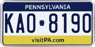 PA license plate KAO8190