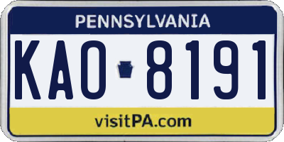 PA license plate KAO8191