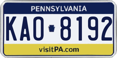 PA license plate KAO8192