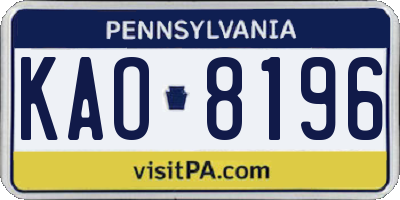 PA license plate KAO8196
