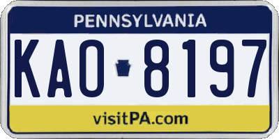 PA license plate KAO8197