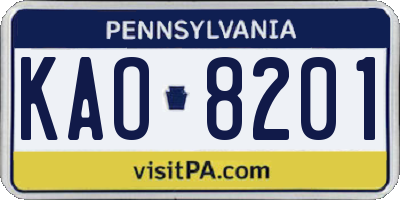 PA license plate KAO8201