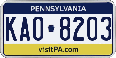PA license plate KAO8203