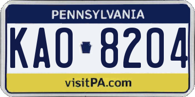 PA license plate KAO8204