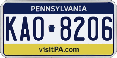PA license plate KAO8206