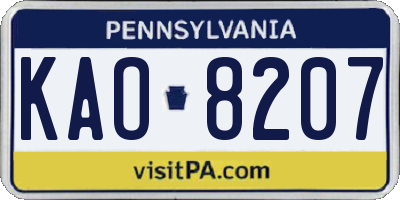 PA license plate KAO8207