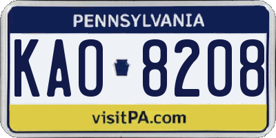 PA license plate KAO8208