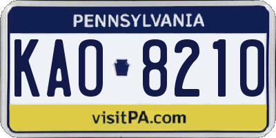 PA license plate KAO8210