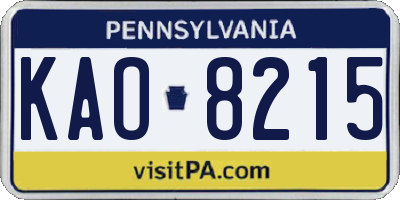 PA license plate KAO8215
