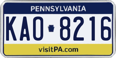 PA license plate KAO8216