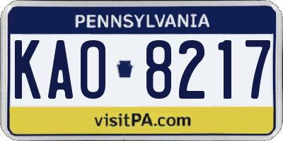 PA license plate KAO8217