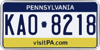 PA license plate KAO8218