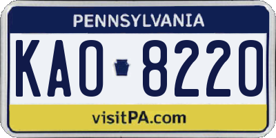 PA license plate KAO8220