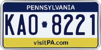 PA license plate KAO8221
