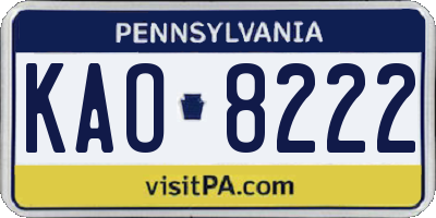 PA license plate KAO8222