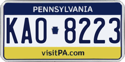 PA license plate KAO8223