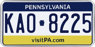 PA license plate KAO8225