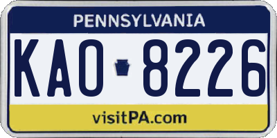 PA license plate KAO8226