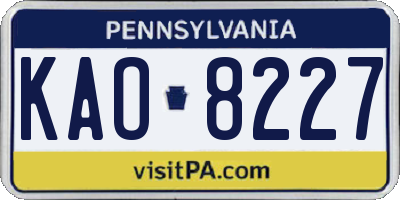 PA license plate KAO8227