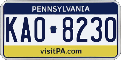 PA license plate KAO8230