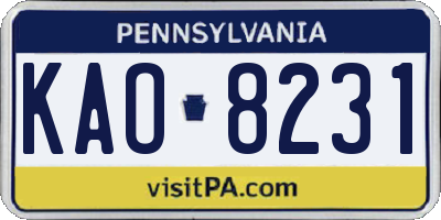 PA license plate KAO8231