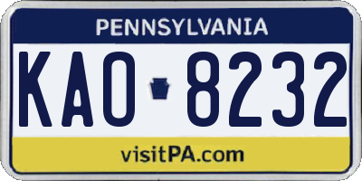 PA license plate KAO8232