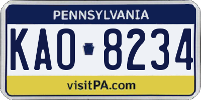 PA license plate KAO8234