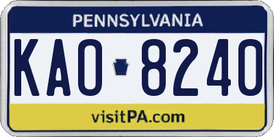 PA license plate KAO8240