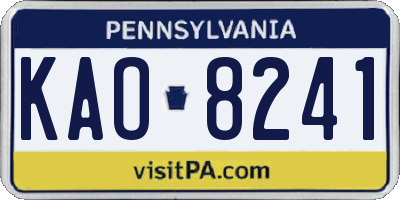 PA license plate KAO8241