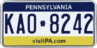 PA license plate KAO8242