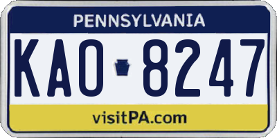 PA license plate KAO8247