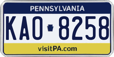 PA license plate KAO8258