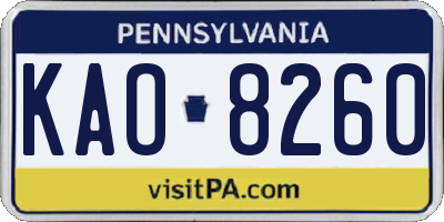 PA license plate KAO8260