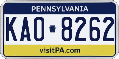 PA license plate KAO8262