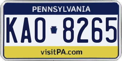 PA license plate KAO8265