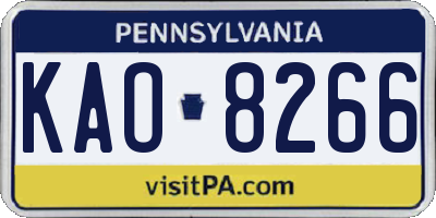 PA license plate KAO8266