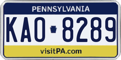 PA license plate KAO8289