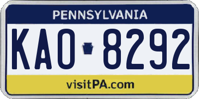 PA license plate KAO8292