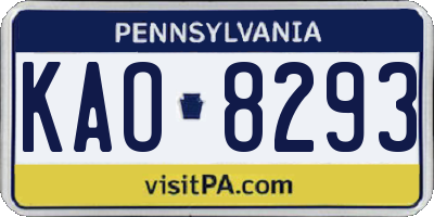 PA license plate KAO8293