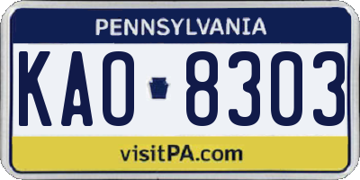 PA license plate KAO8303