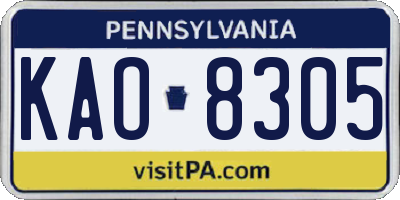 PA license plate KAO8305