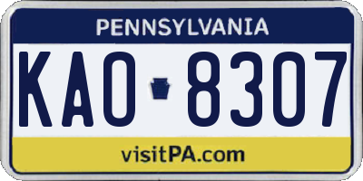 PA license plate KAO8307