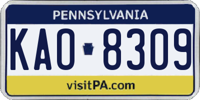 PA license plate KAO8309