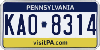 PA license plate KAO8314