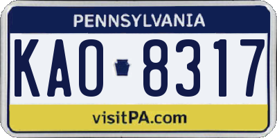 PA license plate KAO8317