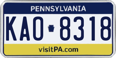 PA license plate KAO8318
