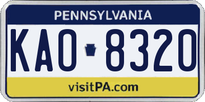 PA license plate KAO8320